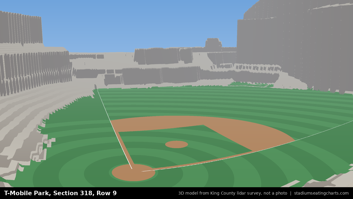 View from T-Mobile Park Section 318, Row 9, looking toward the pitcher's mound