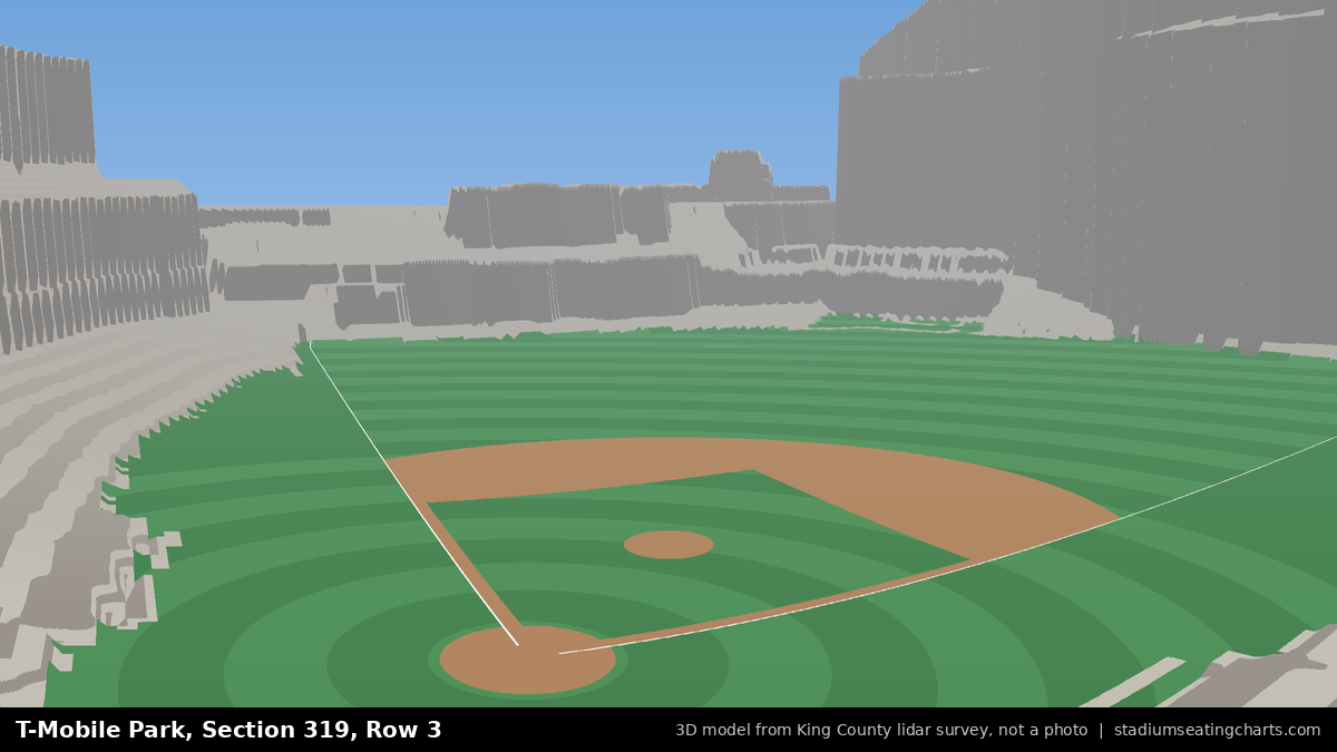 View from T-Mobile Park Section 319, Row 3, looking toward the pitcher's mound