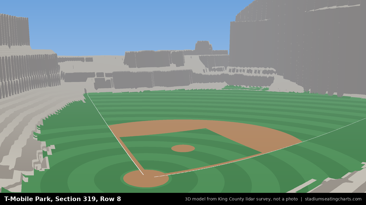 View from T-Mobile Park Section 319, Row 8, looking toward the pitcher's mound