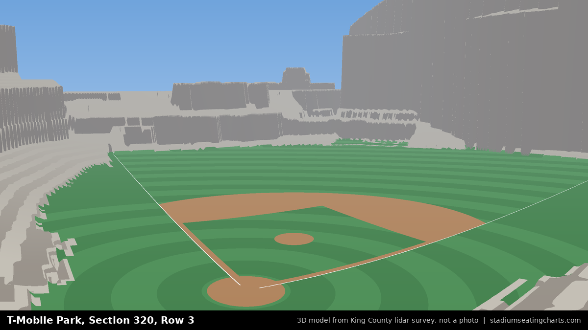 View from T-Mobile Park Section 320, Row 3, looking toward the pitcher's mound