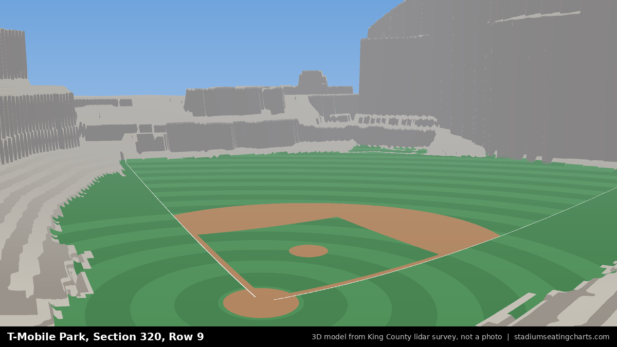 View from T-Mobile Park Section 320, Row 9, looking toward the pitcher's mound