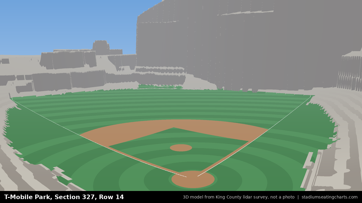 View from T-Mobile Park Section 327, Row 14, looking toward the pitcher's mound