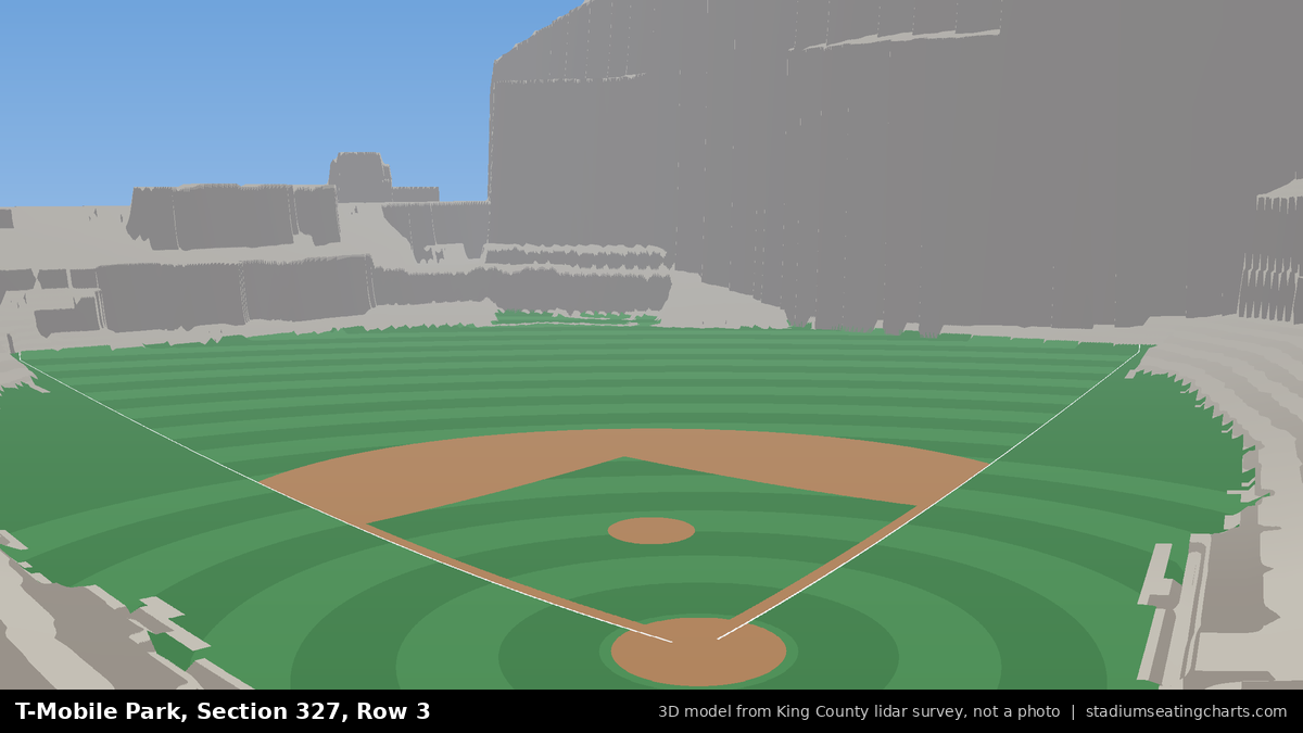 View from T-Mobile Park Section 327, Row 3, looking toward the pitcher's mound