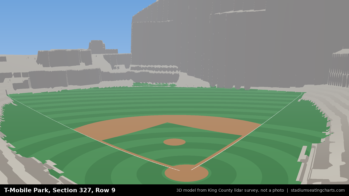 View from T-Mobile Park Section 327, Row 9, looking toward the pitcher's mound