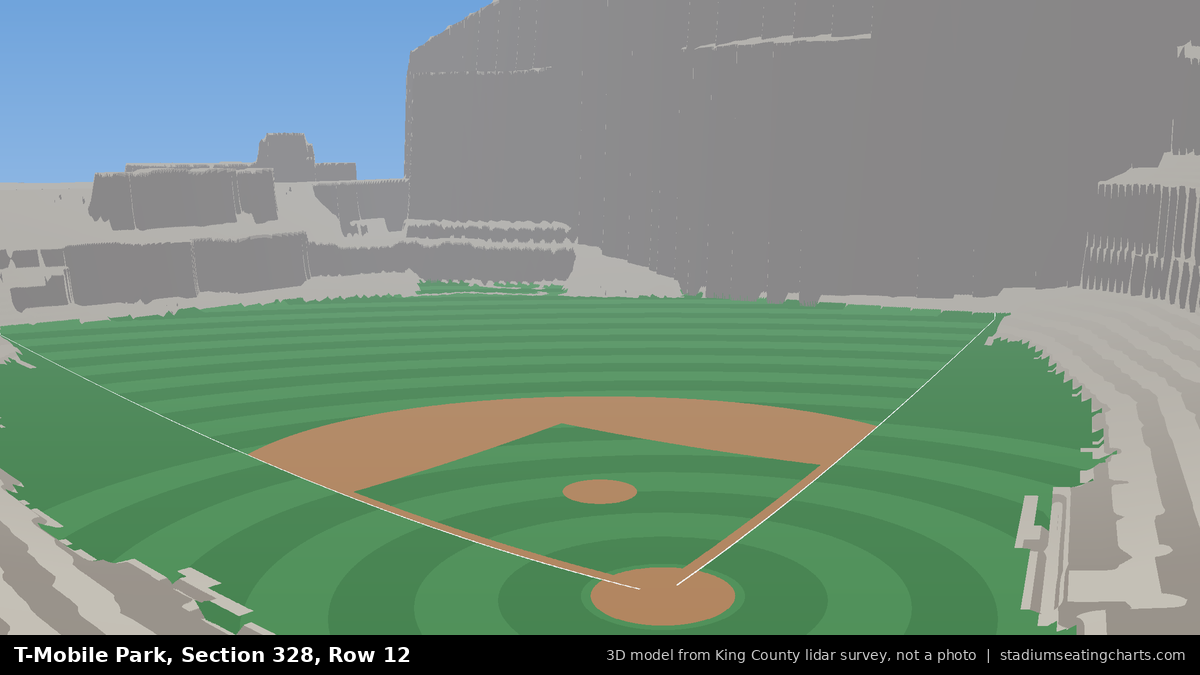 View from T-Mobile Park Section 328, Row 12, looking toward the pitcher's mound