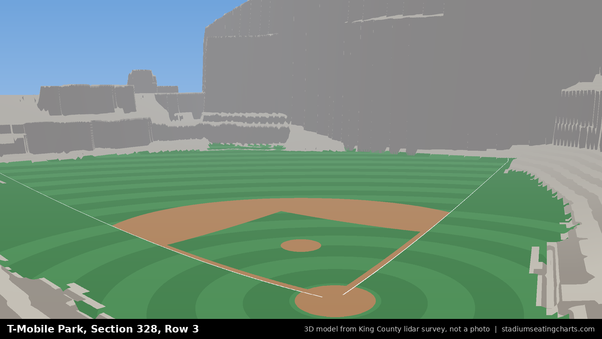 View from T-Mobile Park Section 328, Row 3, looking toward the pitcher's mound