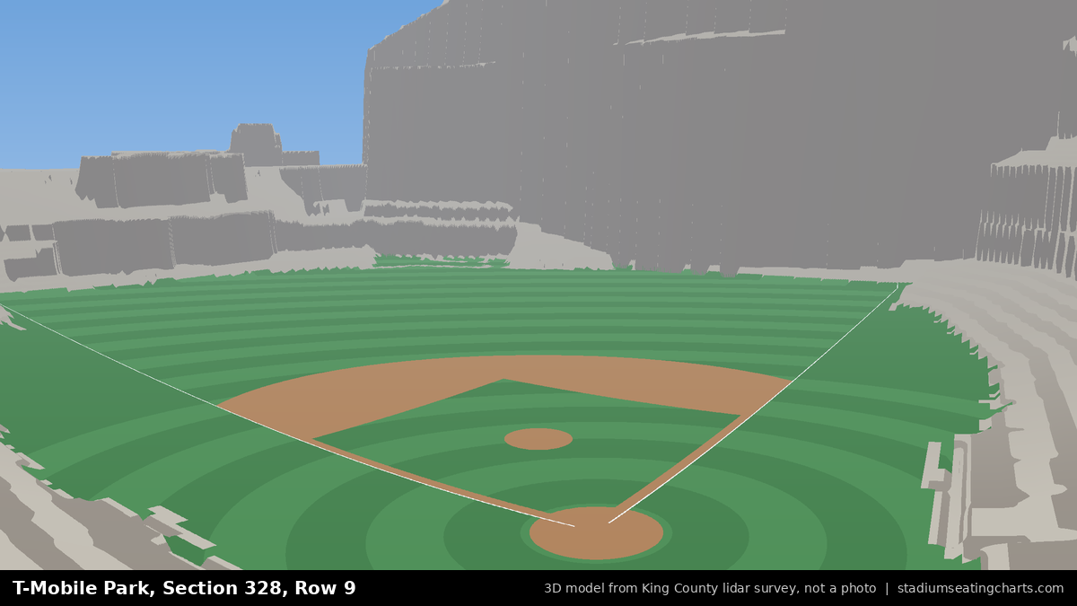 View from T-Mobile Park Section 328, Row 9, looking toward the pitcher's mound