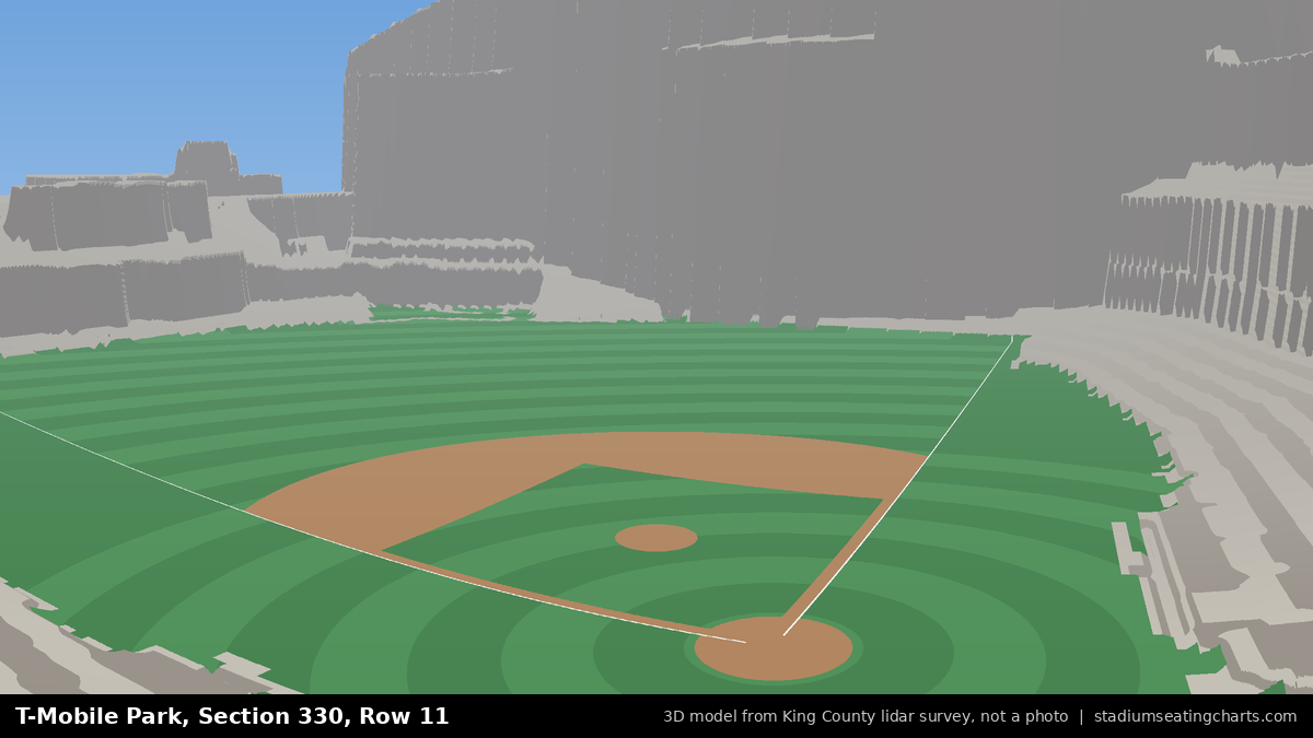View from T-Mobile Park Section 330, Row 11, looking toward the pitcher's mound
