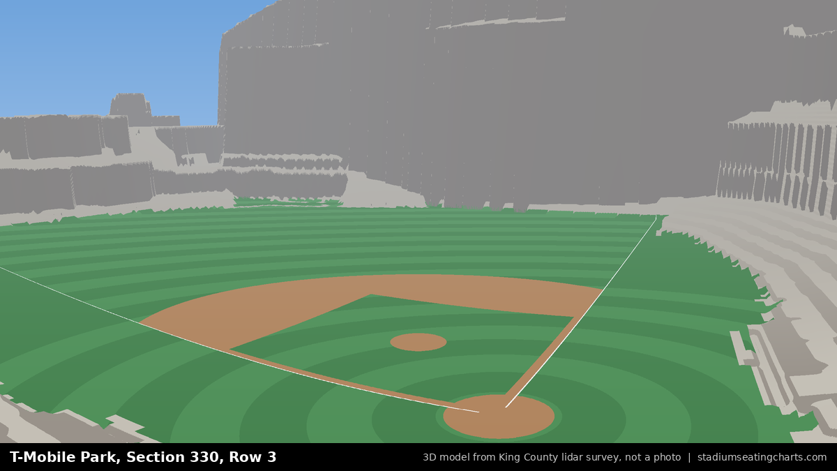 View from T-Mobile Park Section 330, Row 3, looking toward the pitcher's mound