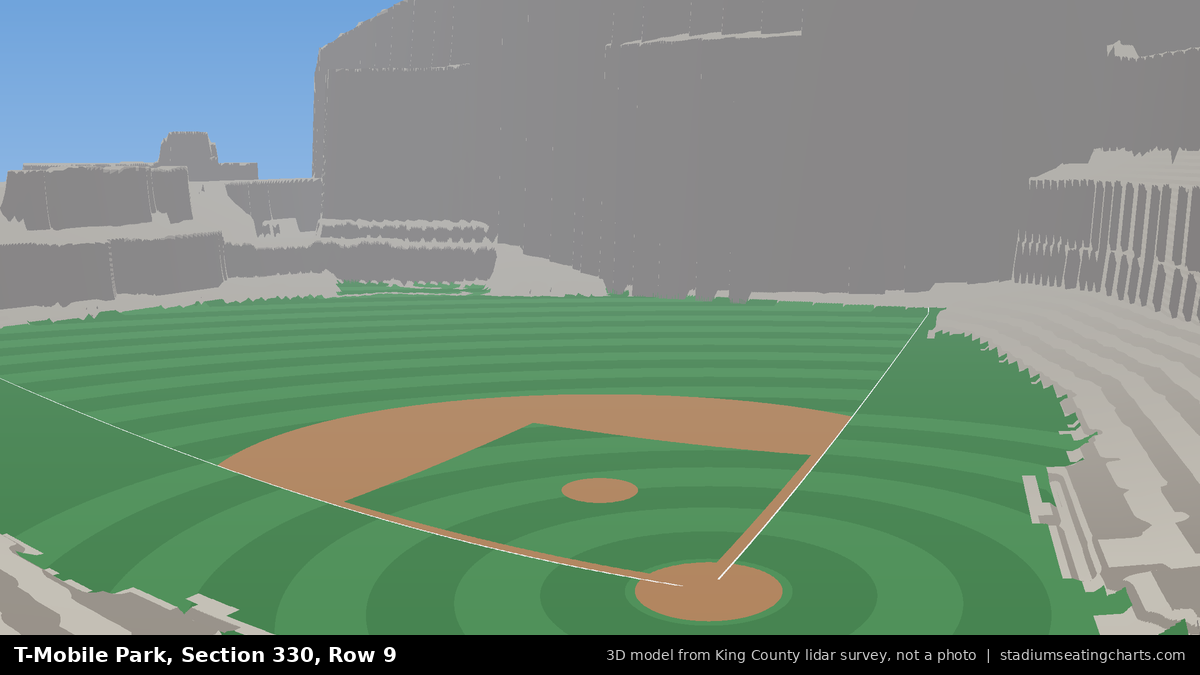 View from T-Mobile Park Section 330, Row 9, looking toward the pitcher's mound