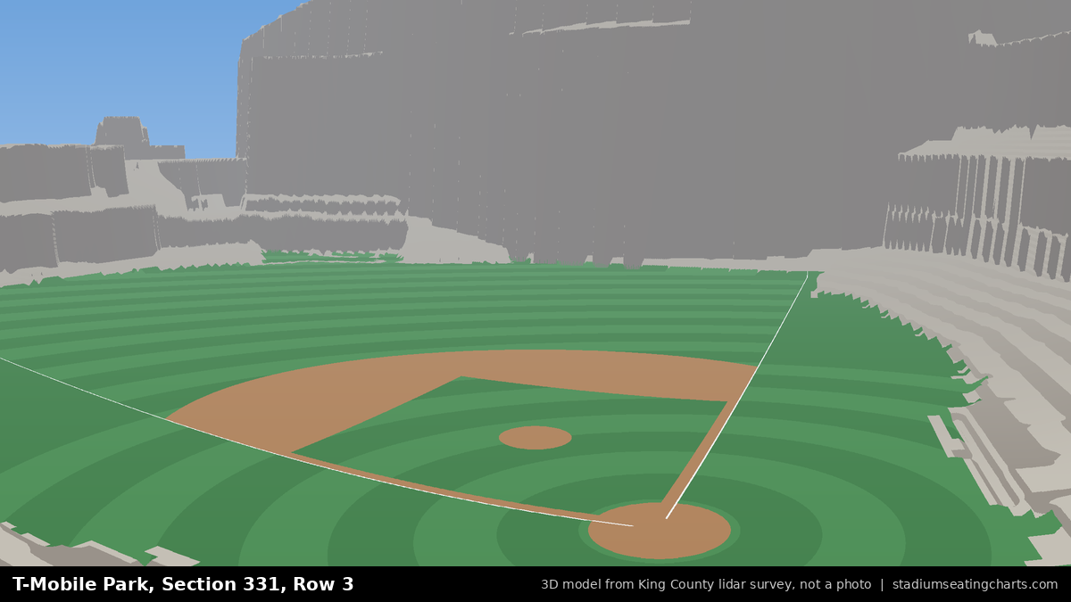 View from T-Mobile Park Section 331, Row 3, looking toward the pitcher's mound