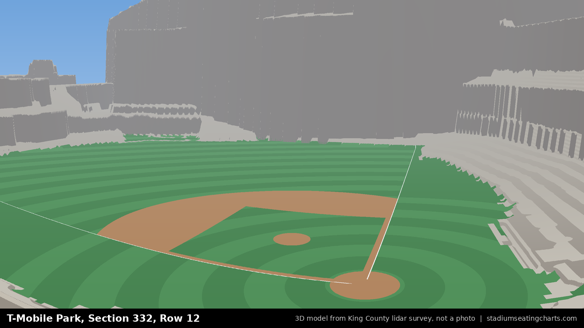 View from T-Mobile Park Section 332, Row 12, looking toward the pitcher's mound