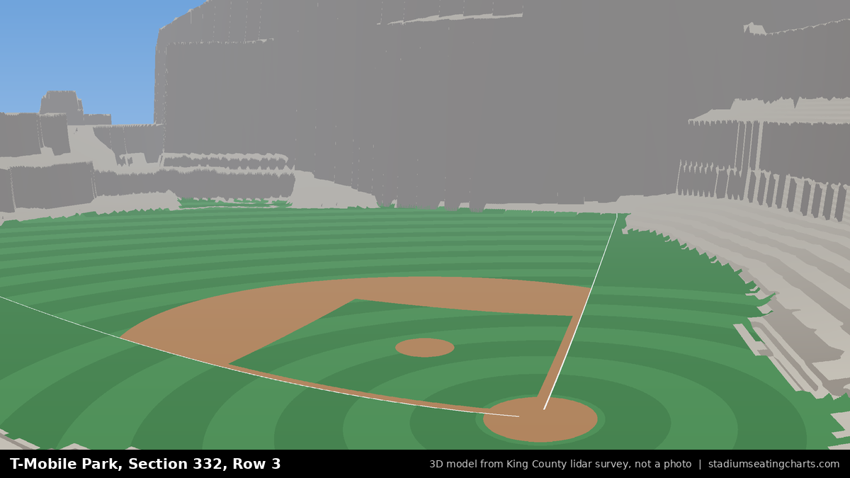View from T-Mobile Park Section 332, Row 3, looking toward the pitcher's mound