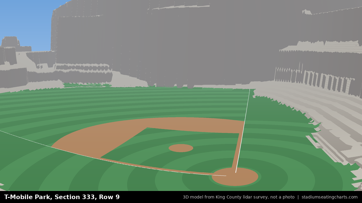 View from T-Mobile Park Section 333, Row 9, looking toward the pitcher's mound