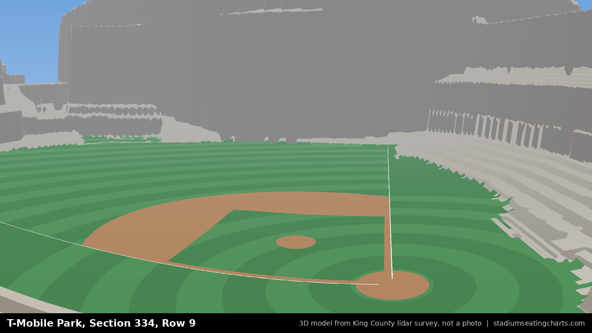 View from T-Mobile Park Section 334, Row 9, looking toward the pitcher's mound