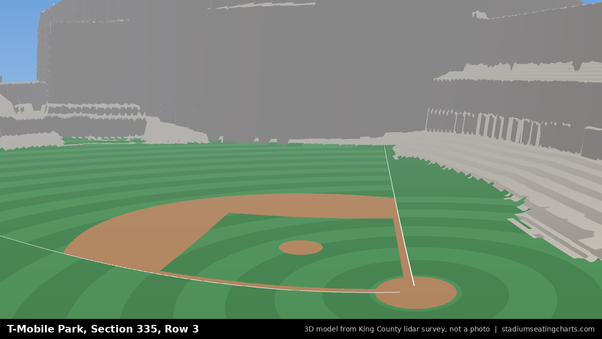 View from T-Mobile Park Section 335, Row 3, looking toward the pitcher's mound