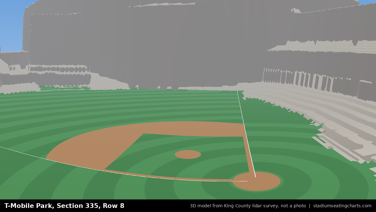 View from T-Mobile Park Section 335, Row 8, looking toward the pitcher's mound
