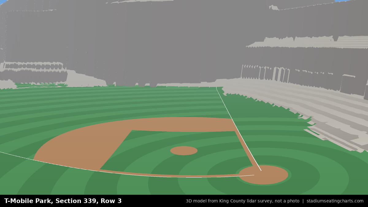 View from T-Mobile Park Section 339, Row 3, looking toward the pitcher's mound