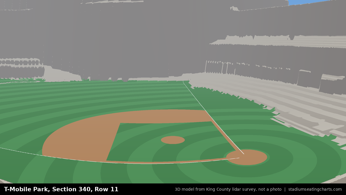 View from T-Mobile Park Section 340, Row 11, looking toward the pitcher's mound