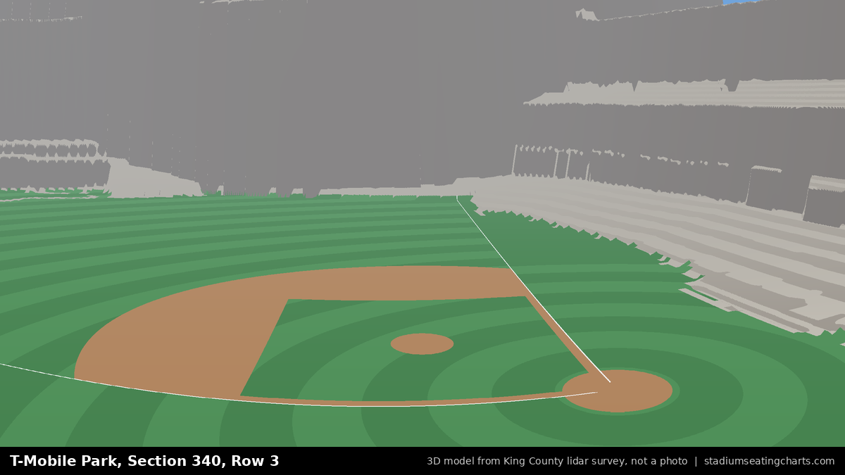 View from T-Mobile Park Section 340, Row 3, looking toward the pitcher's mound