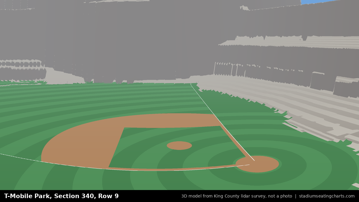 View from T-Mobile Park Section 340, Row 9, looking toward the pitcher's mound