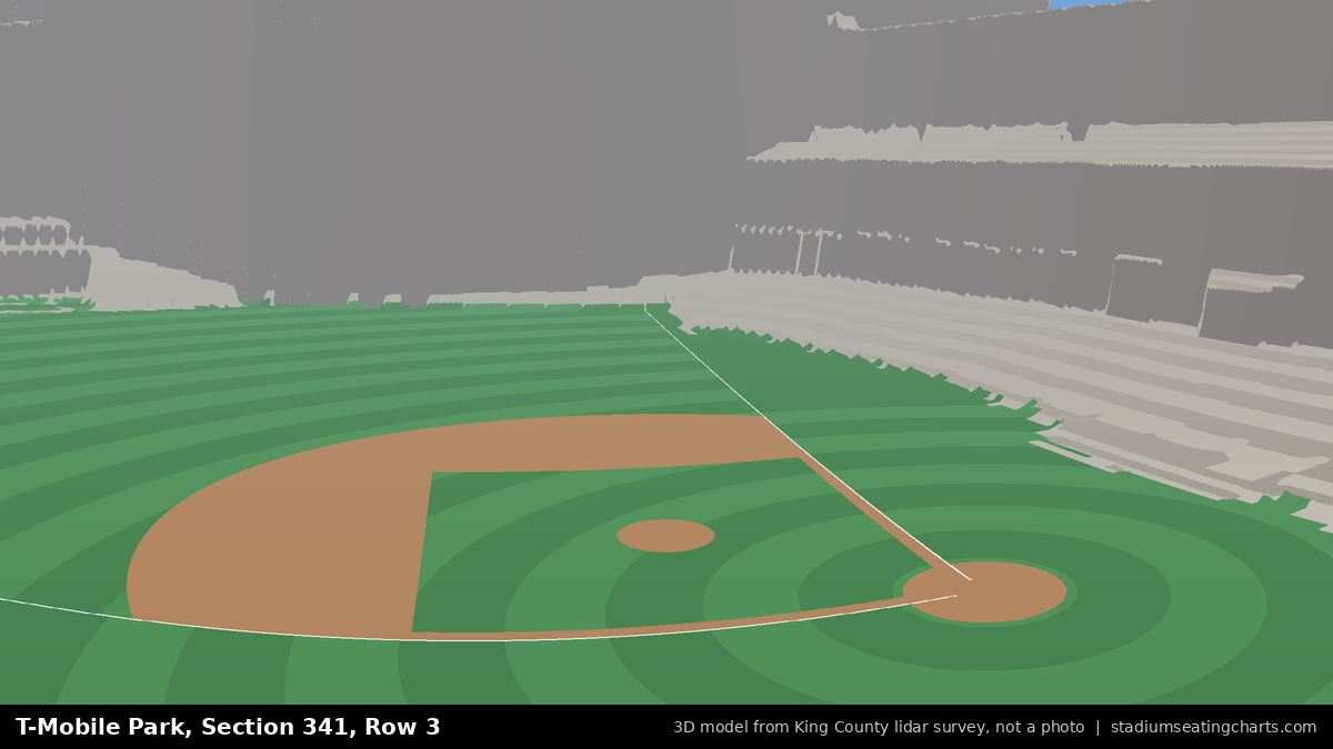 View from T-Mobile Park Section 341, Row 3, looking toward the pitcher's mound