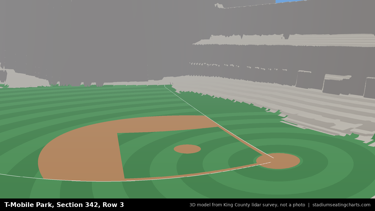 View from T-Mobile Park Section 342, Row 3, looking toward the pitcher's mound
