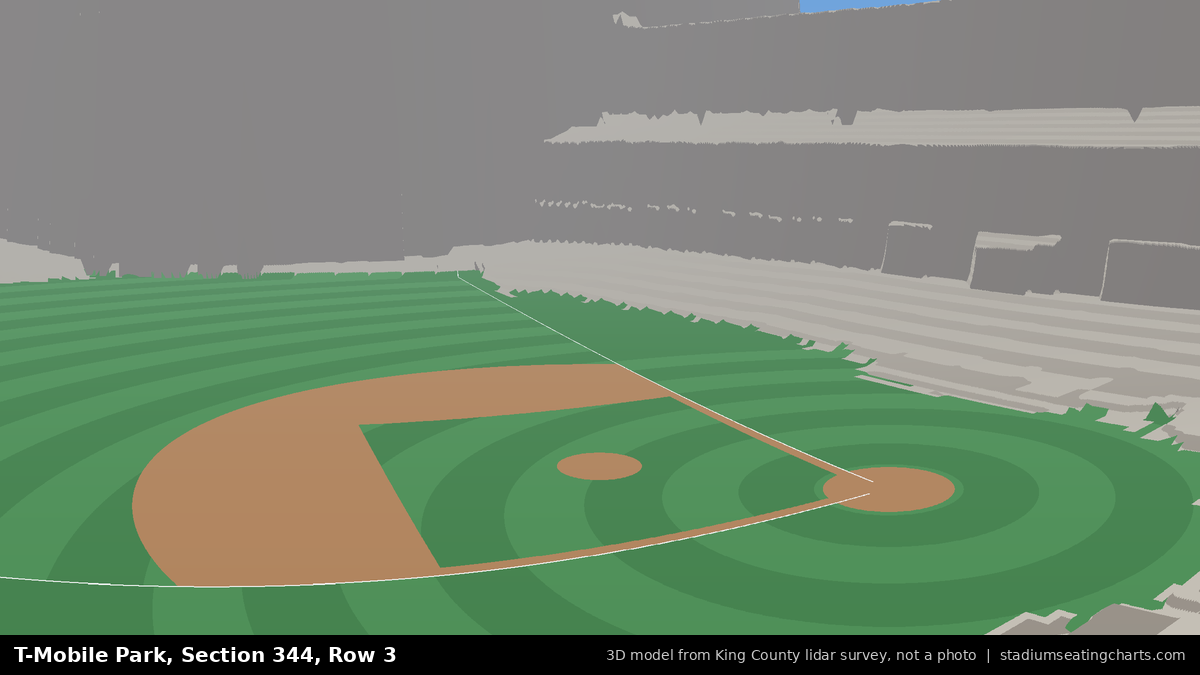 View from T-Mobile Park Section 344, Row 3, looking toward the pitcher's mound