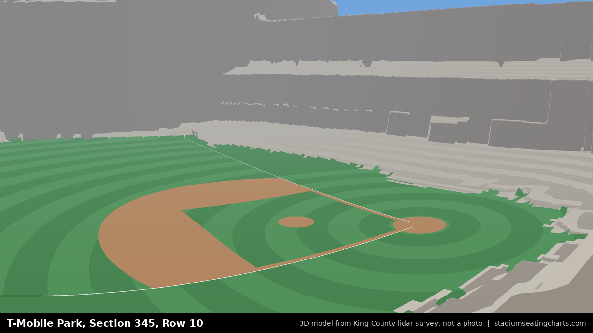 View from T-Mobile Park Section 345, Row 10, looking toward the pitcher's mound