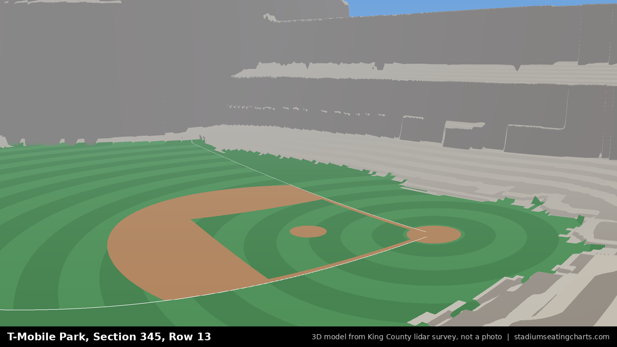 View from T-Mobile Park Section 345, Row 13, looking toward the pitcher's mound