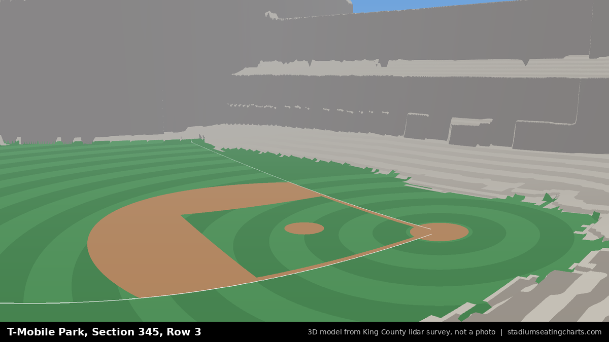 View from T-Mobile Park Section 345, Row 3, looking toward the pitcher's mound