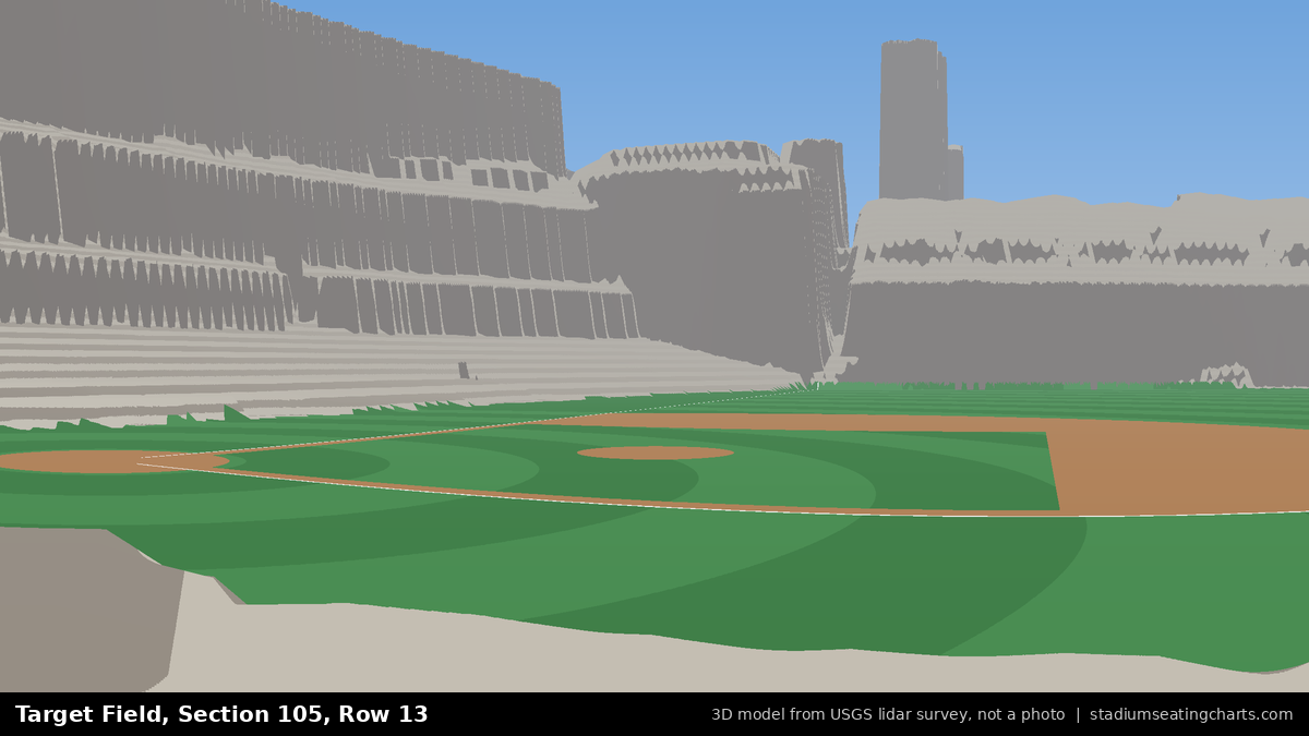 View from Target Field Section 105, Row 13, looking toward the pitcher's mound