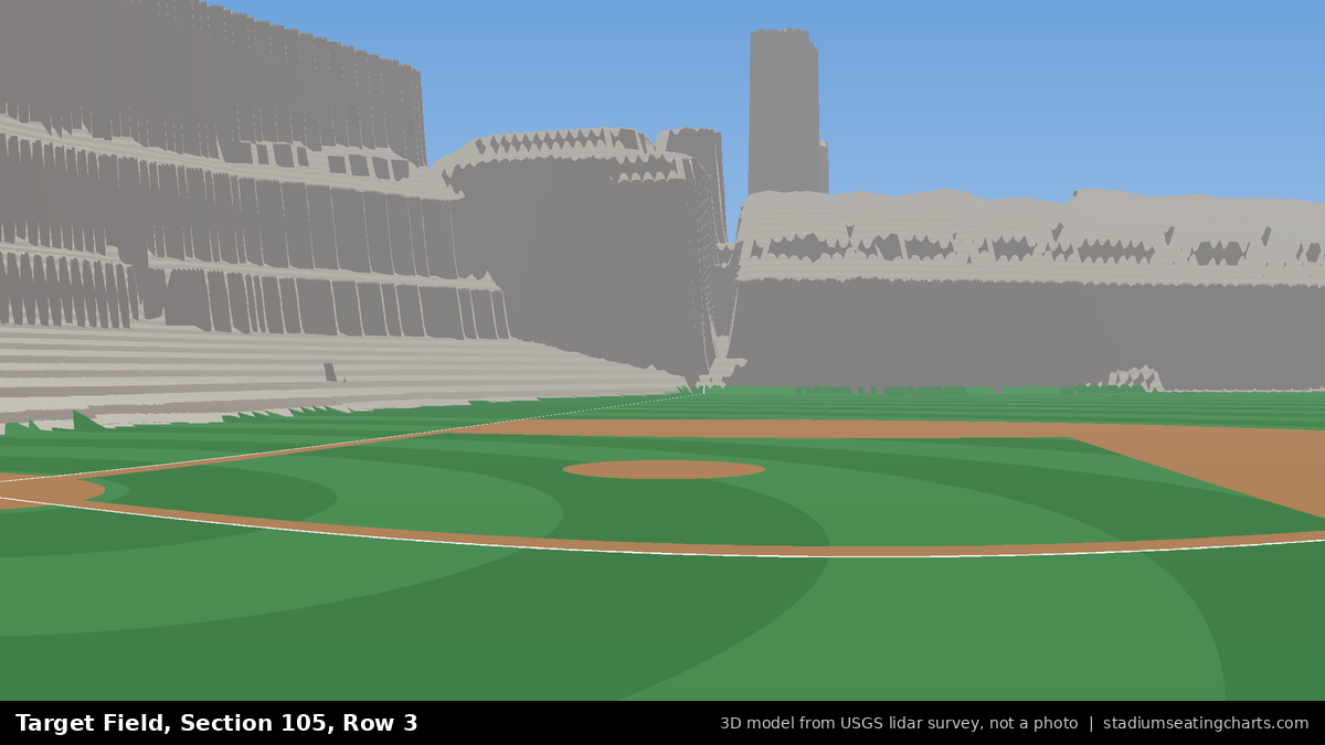View from Target Field Section 105, Row 3, looking toward the pitcher's mound