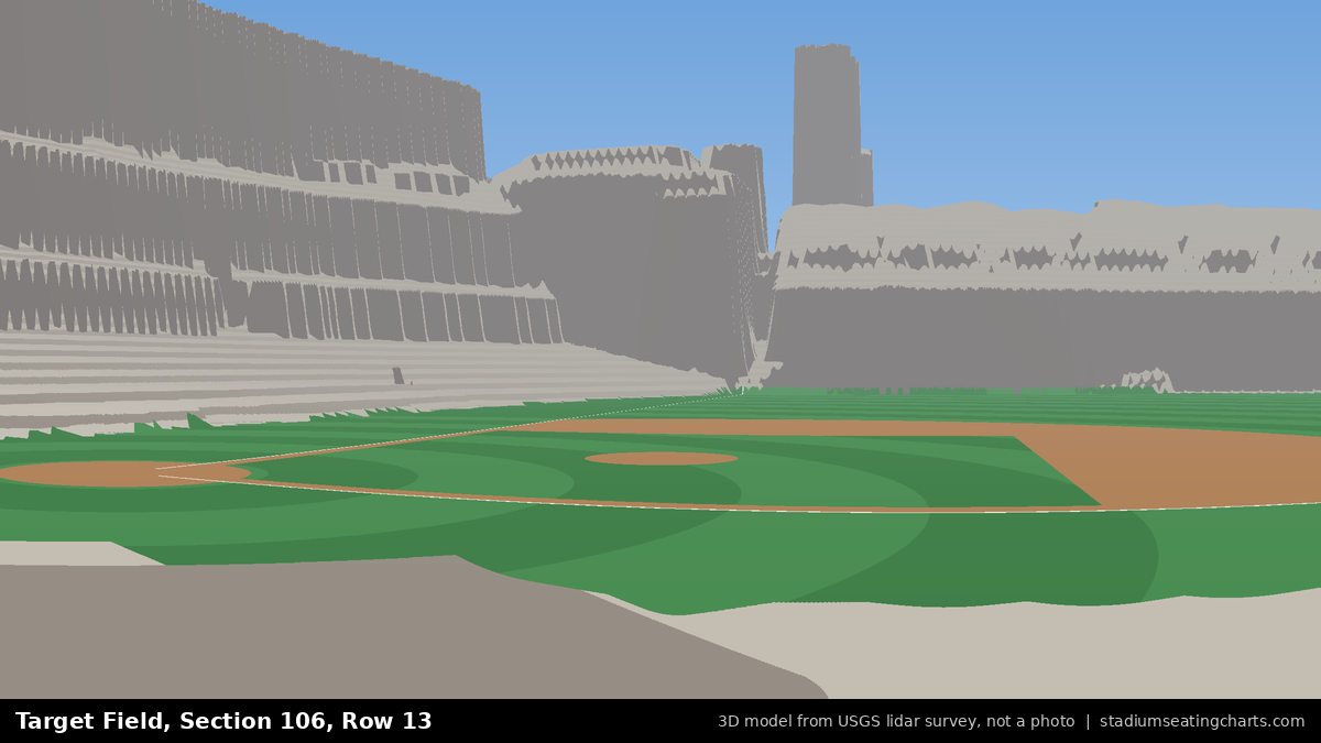 View from Target Field Section 106, Row 13, looking toward the pitcher's mound
