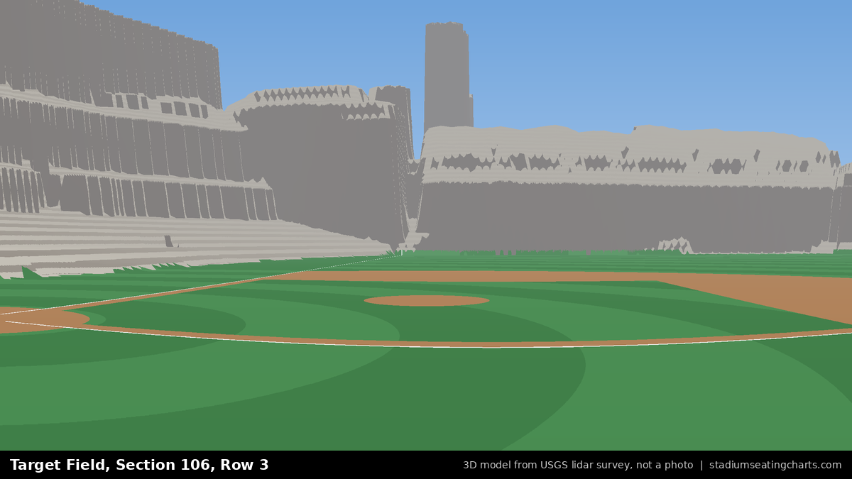 View from Target Field Section 106, Row 3, looking toward the pitcher's mound
