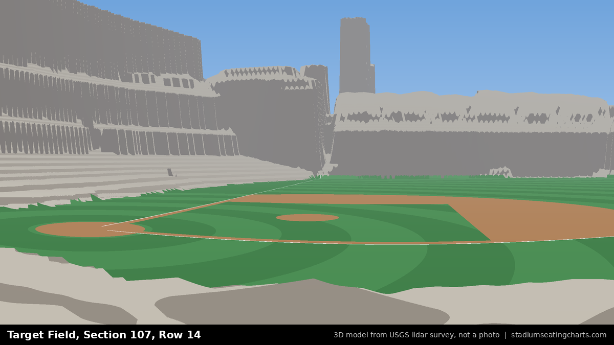View from Target Field Section 107, Row 14, looking toward the pitcher's mound