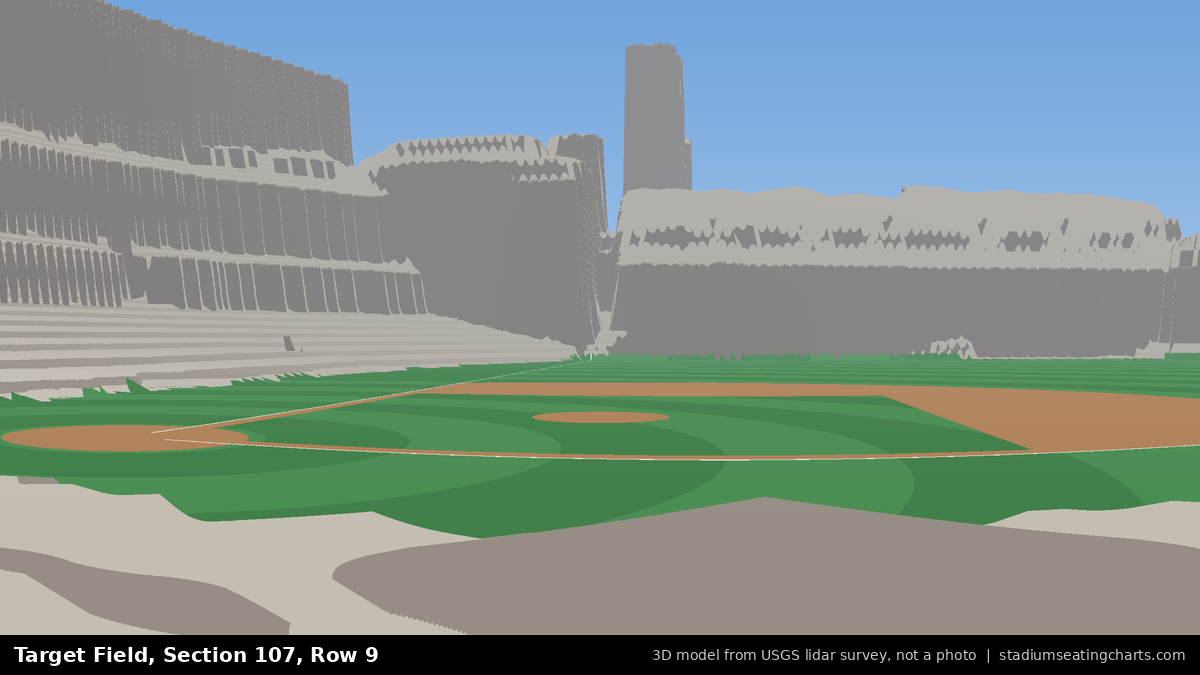 View from Target Field Section 107, Row 9, looking toward the pitcher's mound