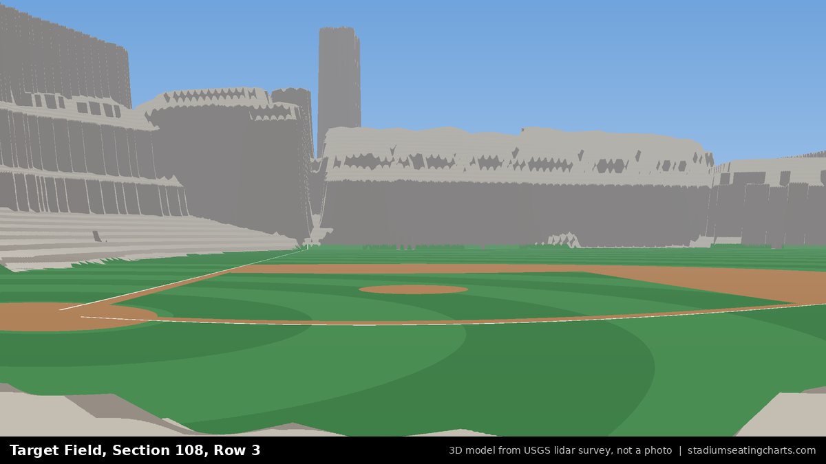 View from Target Field Section 108, Row 3, looking toward the pitcher's mound