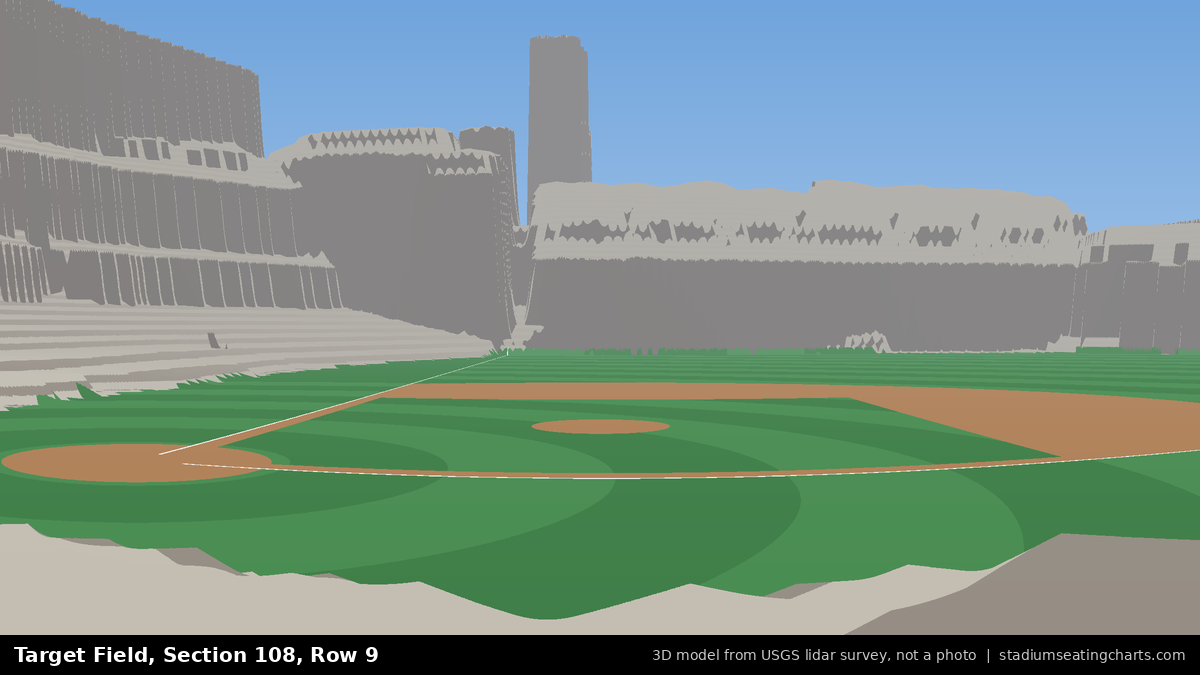 View from Target Field Section 108, Row 9, looking toward the pitcher's mound