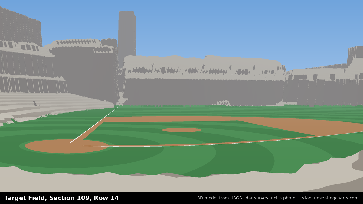 View from Target Field Section 109, Row 14, looking toward the pitcher's mound