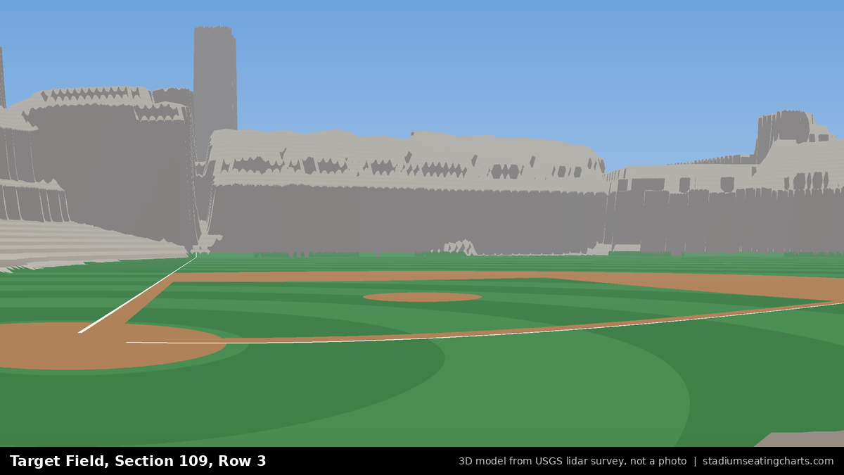 View from Target Field Section 109, Row 3, looking toward the pitcher's mound
