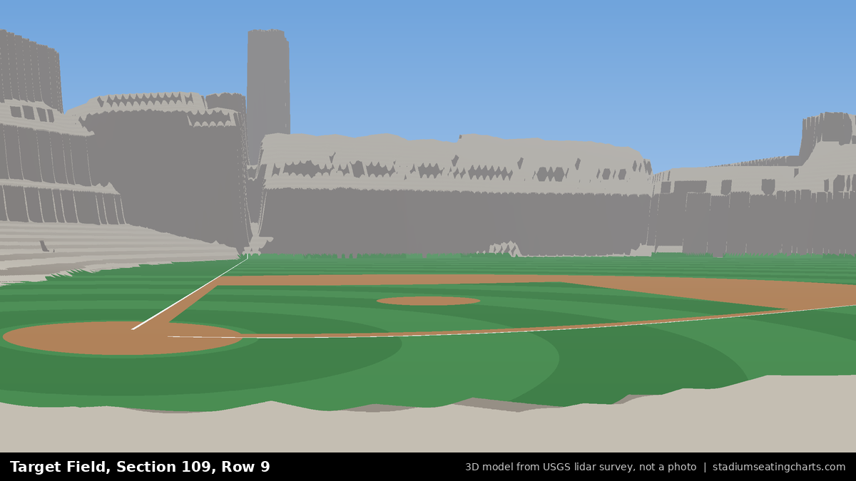 View from Target Field Section 109, Row 9, looking toward the pitcher's mound