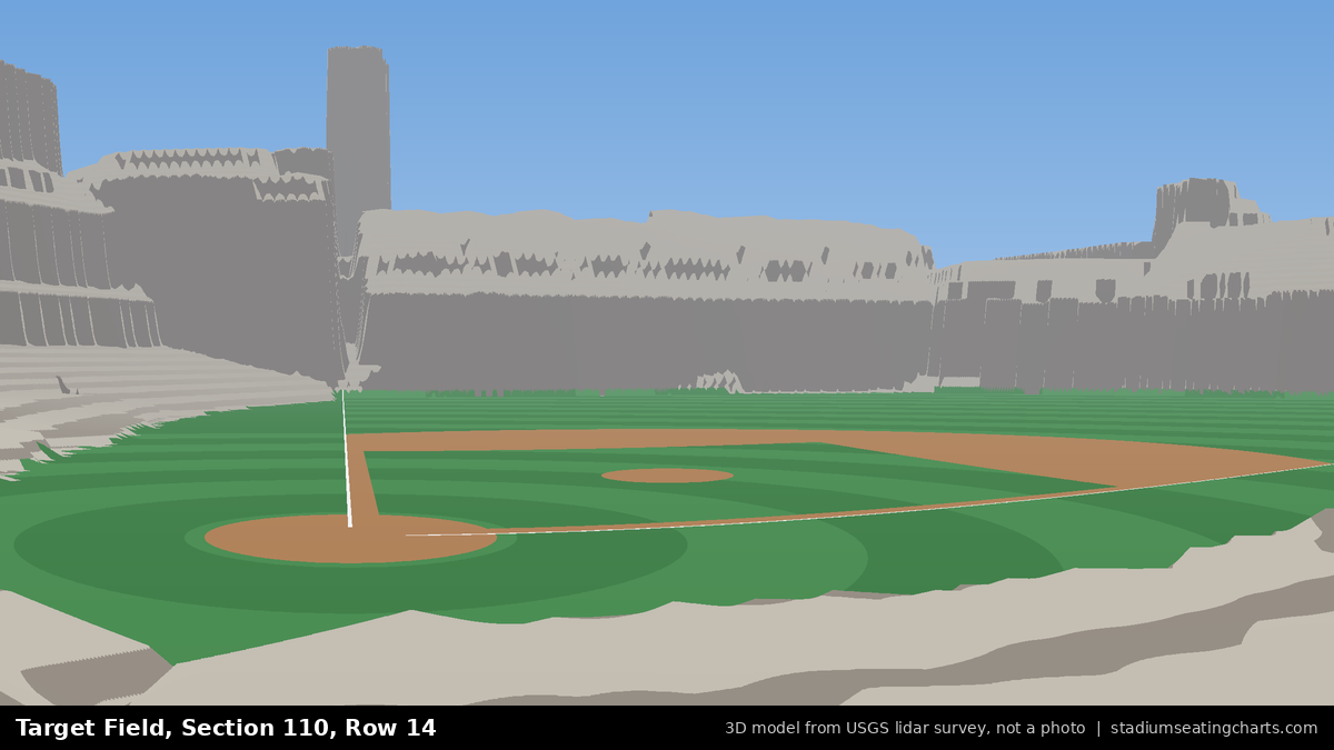 View from Target Field Section 110, Row 14, looking toward the pitcher's mound