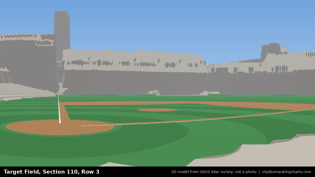 View from Target Field Section 110, Row 3, looking toward the pitcher's mound