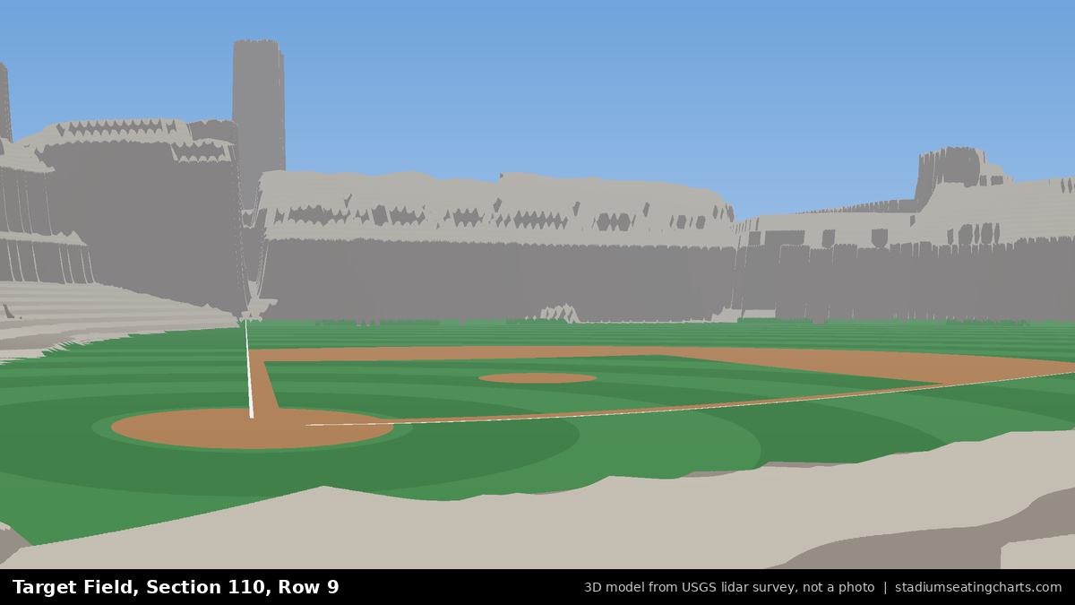 View from Target Field Section 110, Row 9, looking toward the pitcher's mound