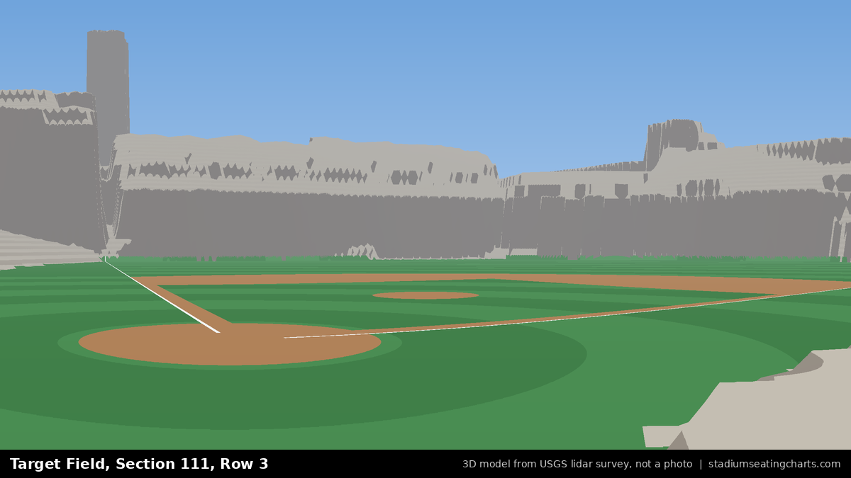 View from Target Field Section 111, Row 3, looking toward the pitcher's mound