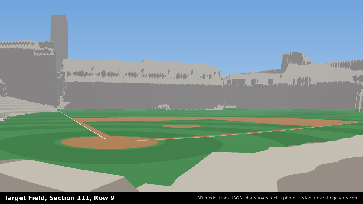 View from Target Field Section 111, Row 9, looking toward the pitcher's mound