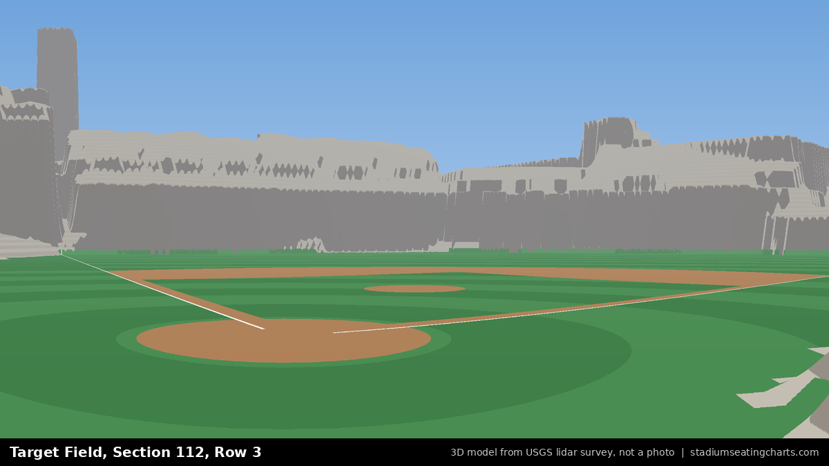View from Target Field Section 112, Row 3, looking toward the pitcher's mound