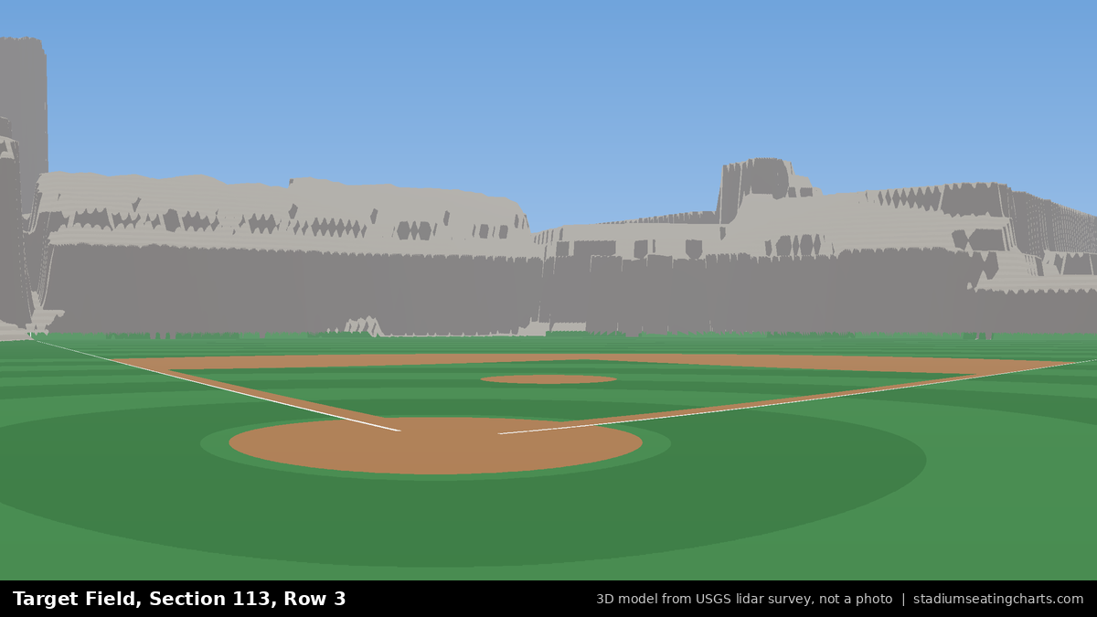 View from Target Field Section 113, Row 3, looking toward the pitcher's mound