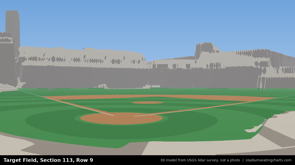View from Target Field Section 113, Row 9, looking toward the pitcher's mound